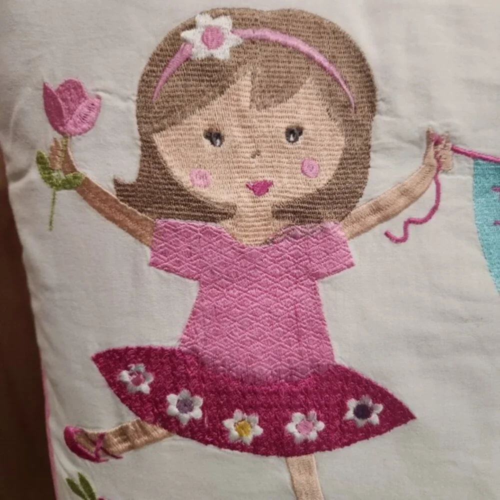 Vintage Cynthia Rowley Kids‎ Embroidered Ballerina Pillow Decorative 
